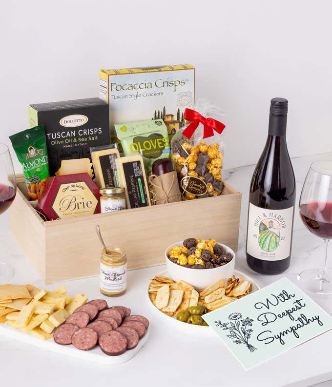 With Sympathy Charcuterie & Wine Gift Box